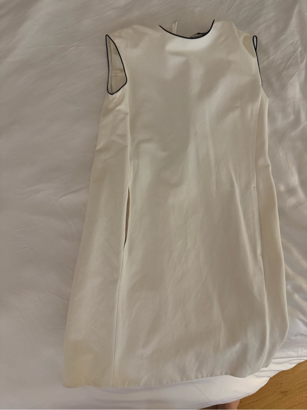 Vince White Shift Dress with Black Piping Detail